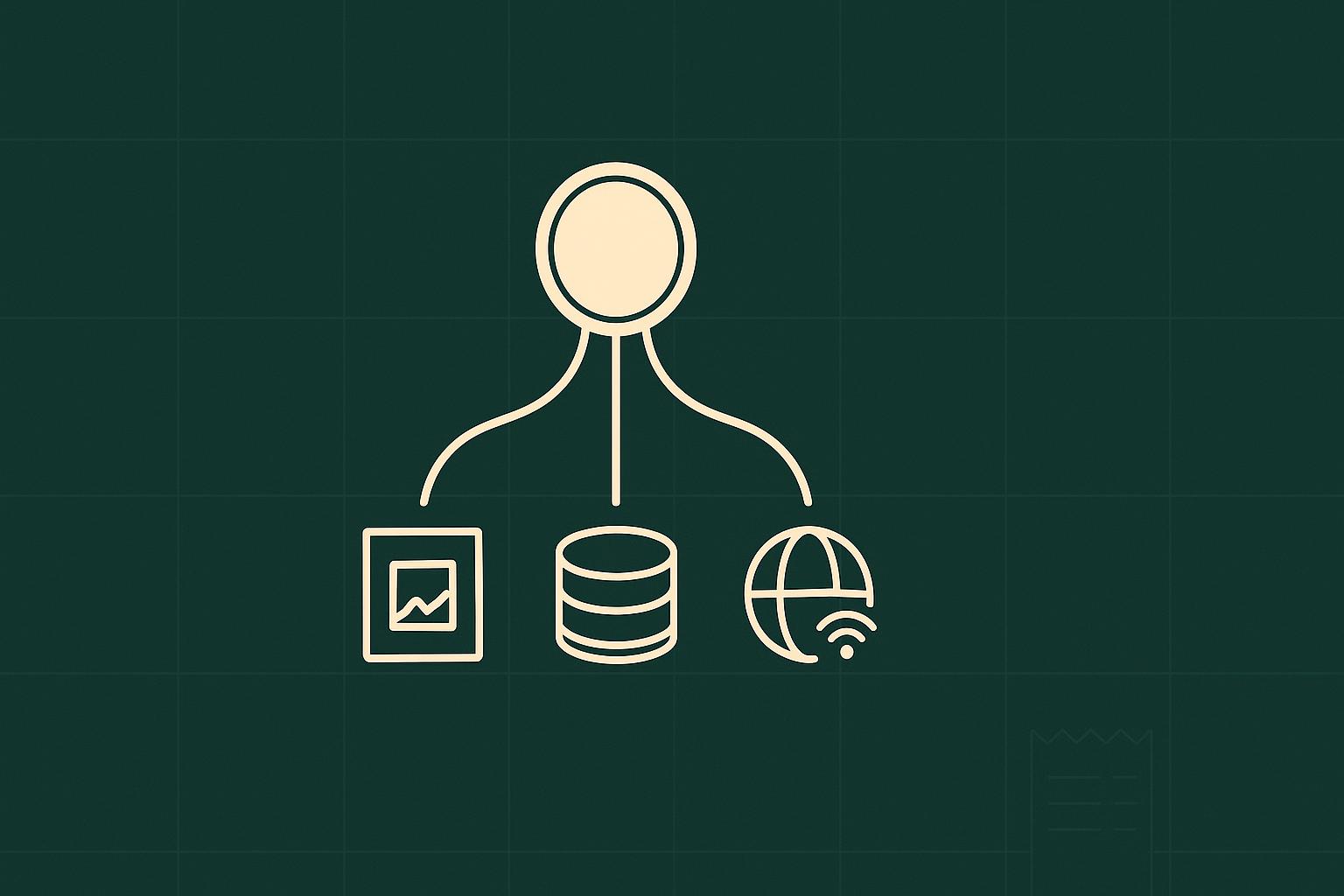Deep green flat illustration of a single credit splitting into image transformation, storage, and delivery bandwidth streams