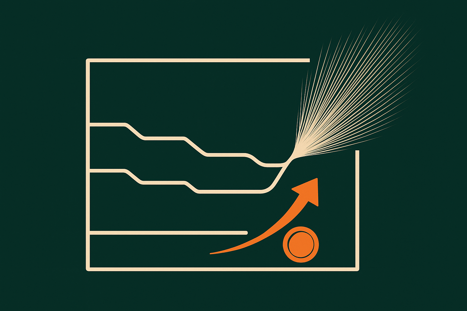 Abstract green and cream observability chart where a few flat lines explode into hundreds of diverging lines, illustrating runaway metric cardinality cost